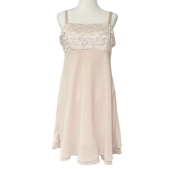 Formal Neutral Prom Wedding Sleeveless Lace Y2K Beaded Flowy Sheer Mini Dress - Picture 2 of 13